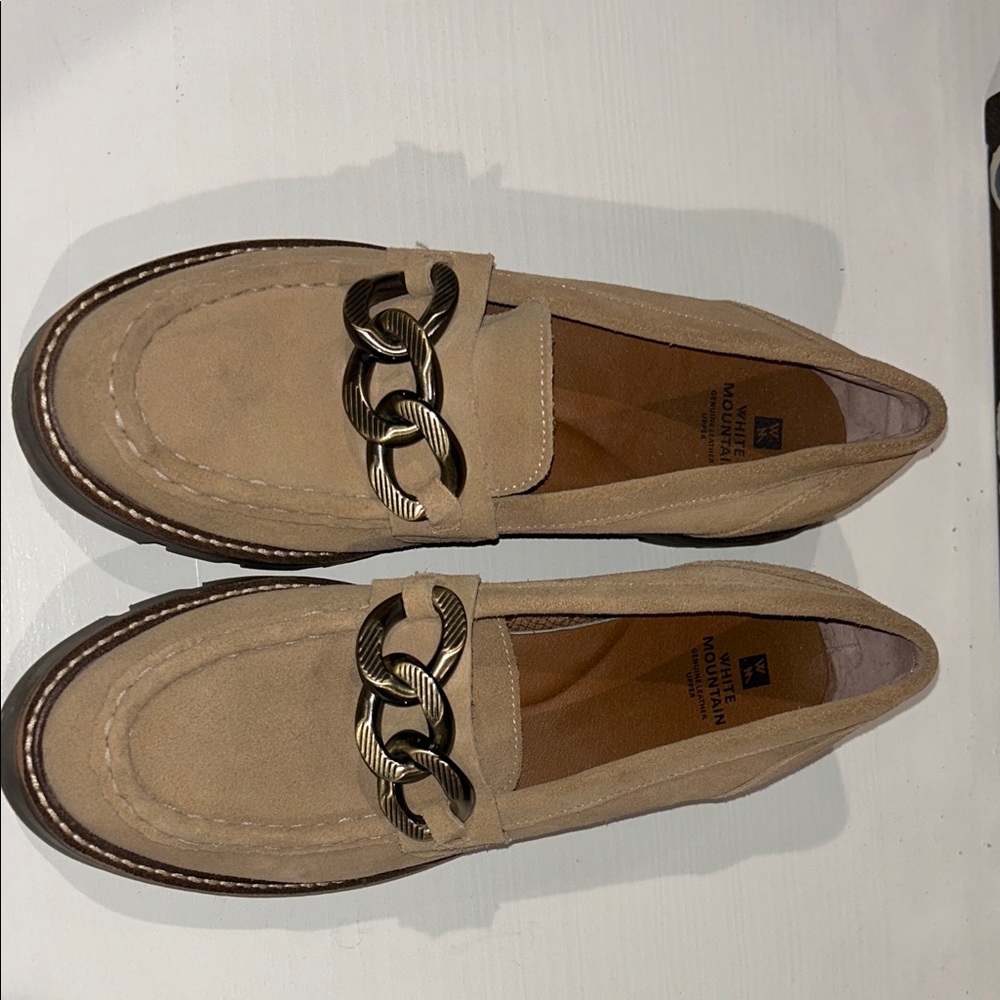 White Mountain Beige Loafers with Chain Accent